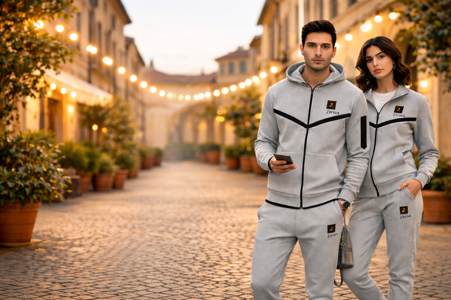 Home Stylish Couple On Cobblestone Street