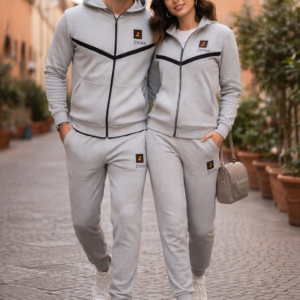 awmza premium couple tracksuit – matching grey hoodie & jogger set (unisex)
