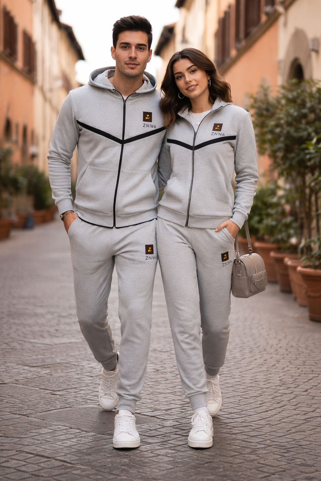 awmza premium couple tracksuit – matching grey hoodie & jogger set (unisex)